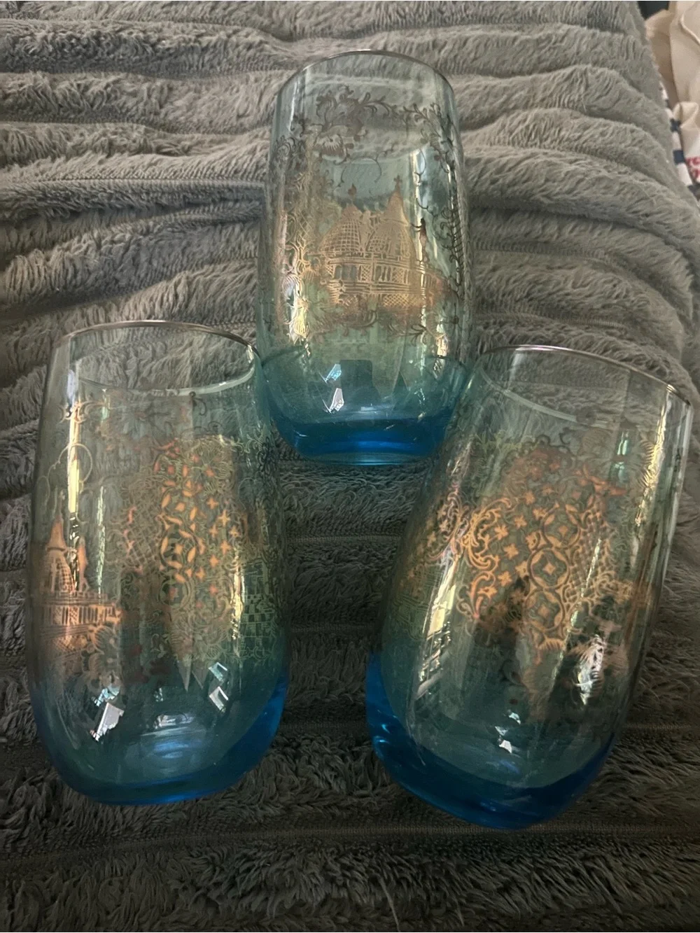 Venetian blue glassware pitcher and glasses